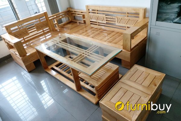 mẫu ghế sofa gỗ sồi đơn giản cho nhà chung cư fbg0111