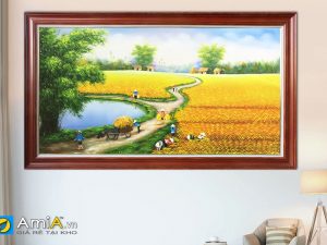 Bức tranh sơn dầu đồng quê Việt Nam mùa lúa chín TSD 326B