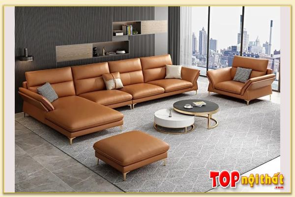 Hình ảnh Kê sofa góc da trong không gian phòng khách đẹp Softop-1510
