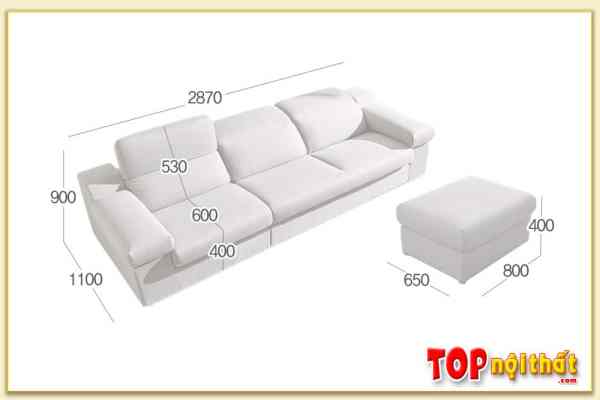Hình ảnh Kích thước chi tiết sofa văng bọc nỉ 3 chỗ SofTop-0973