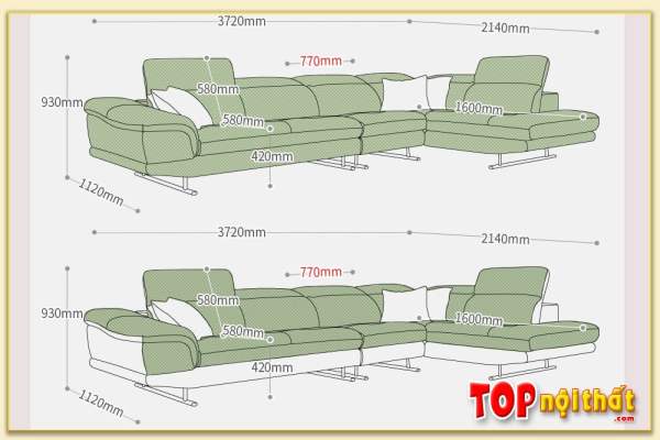 Hình ảnh Kích thước ghế sofa da góc chữ L SofTop-0881