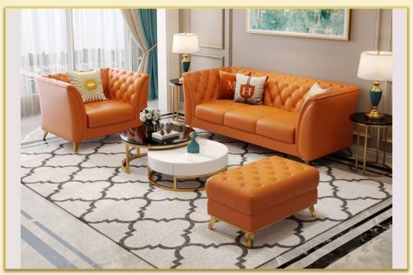 Hình ảnh Sofa văng da theo bộ màu cam nổi bật Softop-1600