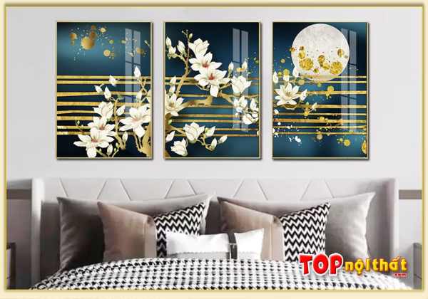 Bộ tranh tráng gương hoa lan trắng treo phòng ngủ TraTop-3100