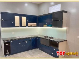 Hình ảnh Tủ bếp màu xanh gỗ công nghiệp MDF chữ L đẹp TBTop-00115