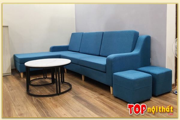 Hình ảnh Ghế sofa nỉ góc chữ L màu xanh cô ban đẹp xinh SofTop-2220
