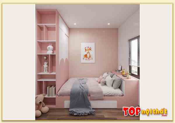 Hình ảnh Giường ngủ liền tủ đựng quần áo màu hồng đẹp GNTop-0115