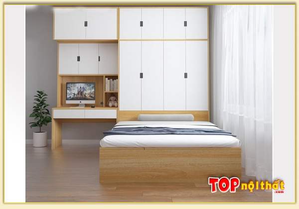 Hình ảnh Giường ngủ liền tủ quần áo màu vân gỗ đẹp GNTop-0300