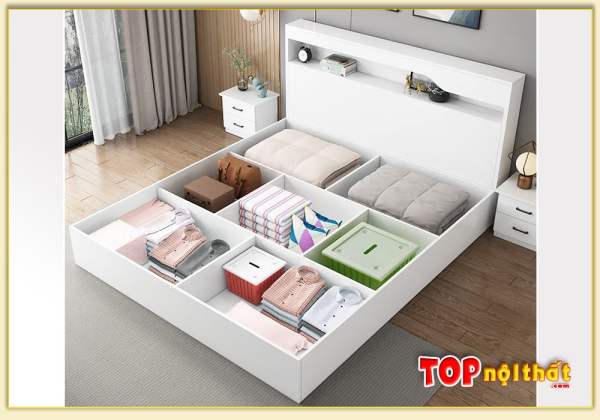 Hình ảnh Giường ngủ màu trắng có hộc kéo đựng đồ đẹp GNTop-0299