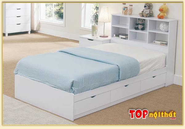 Hình ảnh Giường ngủ màu trắng có kệ gỗ đầu giường GNTop-0366