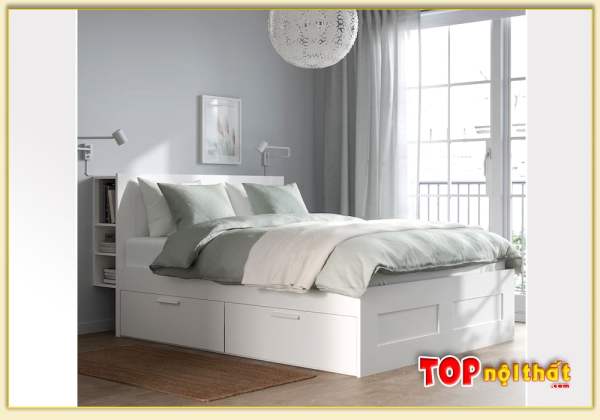 Hình ảnh Giường ngủ màu trắng đơn giản gỗ mdf lõi xanh GNTop-0311