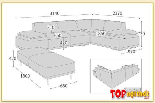 Hình ảnh Kích thước chi tiết bộ ghế sofa góc SofTop-0857