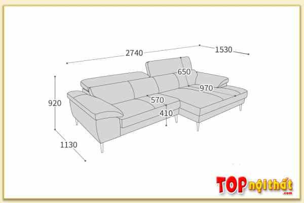 Hình ảnh Kích thước chi tiết ghế sofa góc da SofTop-0844