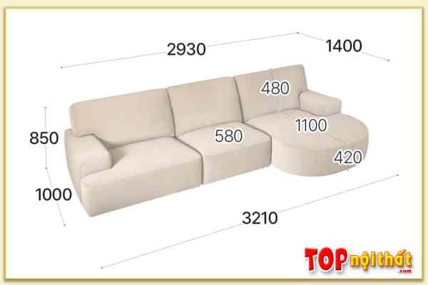 Hình ảnh Kích thước chi tiết ghế sofa góc nỉ đẹp SofTop-0964