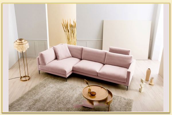 Hình ảnh Mẫu ghế sofa góc bọc nỉ màu hồng Softop-1112
