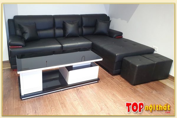 Hình ảnh Sofa góc hình chữ L chất liệu da có tay đệm gỗ SofTop-0238