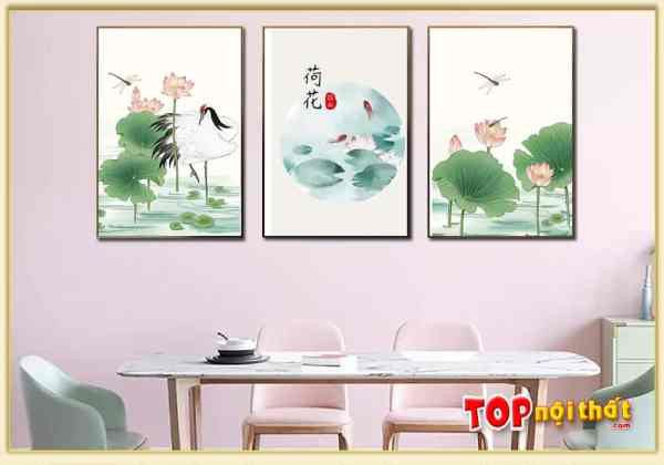 Bộ tranh tráng gương hoa sen Trung Quốc ở phòng ăn TraTop-3119