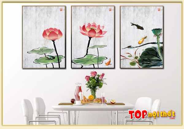 Bức tranh tráng gương hoa sen 3D phòng ăn TraTop-3145