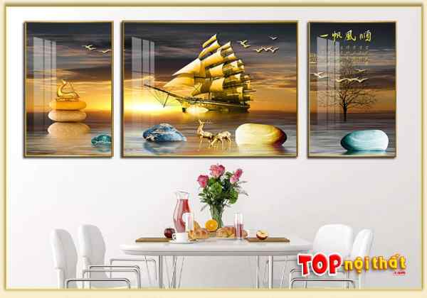 Bức tranh tráng gương thuận buồm thuyền vàng cho phòng ăn TraTop-3162