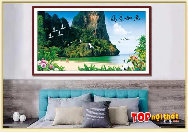 Tranh tráng gương phong cảnh biển đảo phòng ngủ TraTop-3200