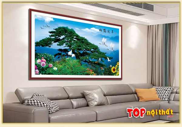 Tranh tráng gương phong cảnh cây tùng trên sofa da chữ L TraTop-3207