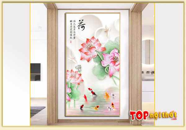 Tranh tráng gương hoa sen hồng 3D đẹp khổ dọc 1 tấm TraTop-3247