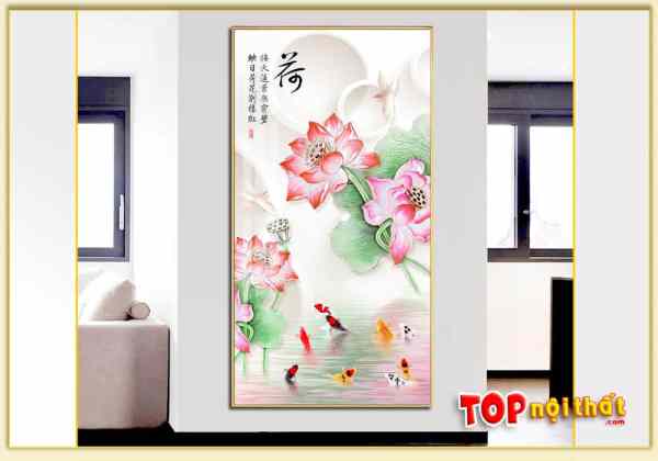 Tranh tráng gương hoa sen hồng 3D đẹp treo trên tường TraTop-3247