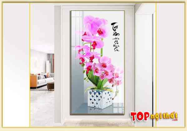 Tranh tráng gương rỏ hoa lan tím treo tường khổ dọc đẹp TraTop-3303