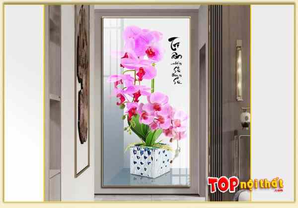 Tranh tráng gương rỏ hoa lan tím treo tường ở ngoài hành lang TraTop-3303