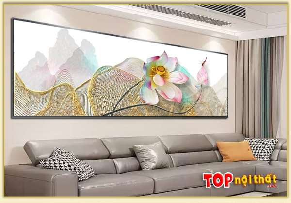 Tranh tráng gương nghệ thuật hoa sen treo trên sofa TraTop-3328