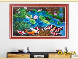 Hình ảnh Tranh vẽ sơn dầu cá chép hoa sen đẹp ý nghĩa TraSdTop-0389