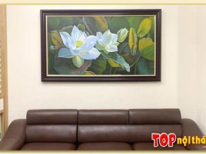 Hình ảnh Tranh vẽ sơn dầu hoa sen trắng đẹp tinh khôi TraSdTop-0522