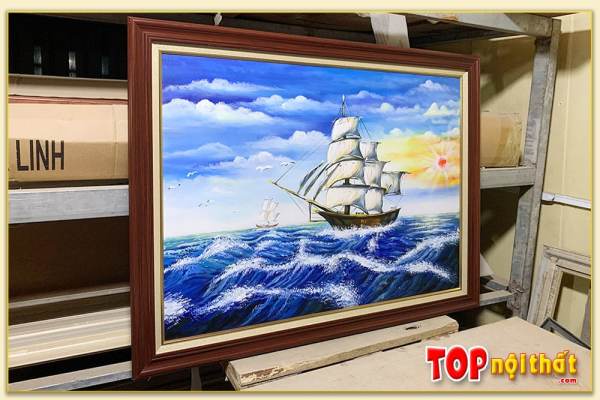 Hình ảnh Tranh vẽ sơn dầu thuyền buồm đẹp phong thủy TraSdTop-0546