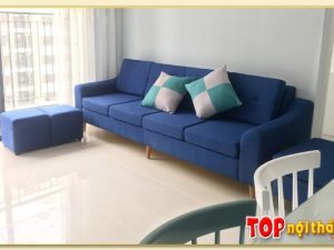 Hình ảnh Sofa văng dài 3 chỗ ngồi bọc nỉ màu xanh coban SofTop-0547