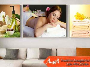 Bộ 3 bức tranh trang trí quán Spa hình ảnh cô gái và hoa AmiA 2904112024