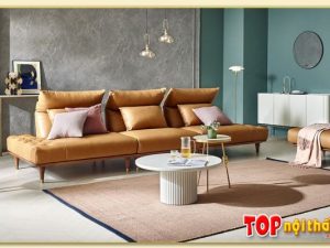 Hình ảnh Ghế sofa văng da màu da bò đẹp sang SofTop-0625