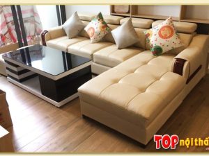 Hình ảnh Sofa da đẹp kê phòng khách chung cư hiện đại SofTop-0130