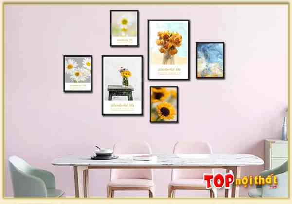 Bộ 6 khung tranh Canvas đẹp hoa Cúc treo phòng ăn TraTop-3573
